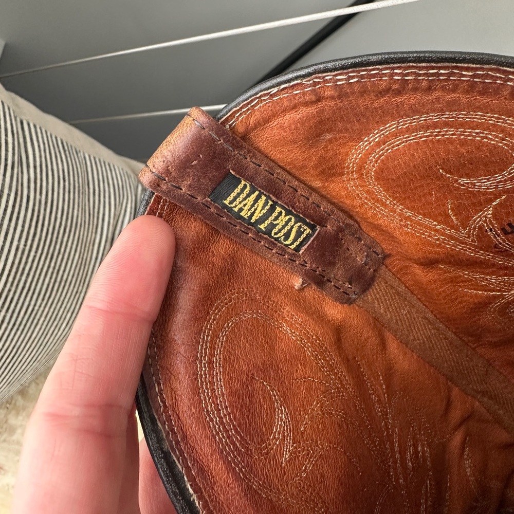 Dan Post Vintage Brown Leather Western Cowboy Boots Embroidered | Size 9.5 - Picture 9 of 9